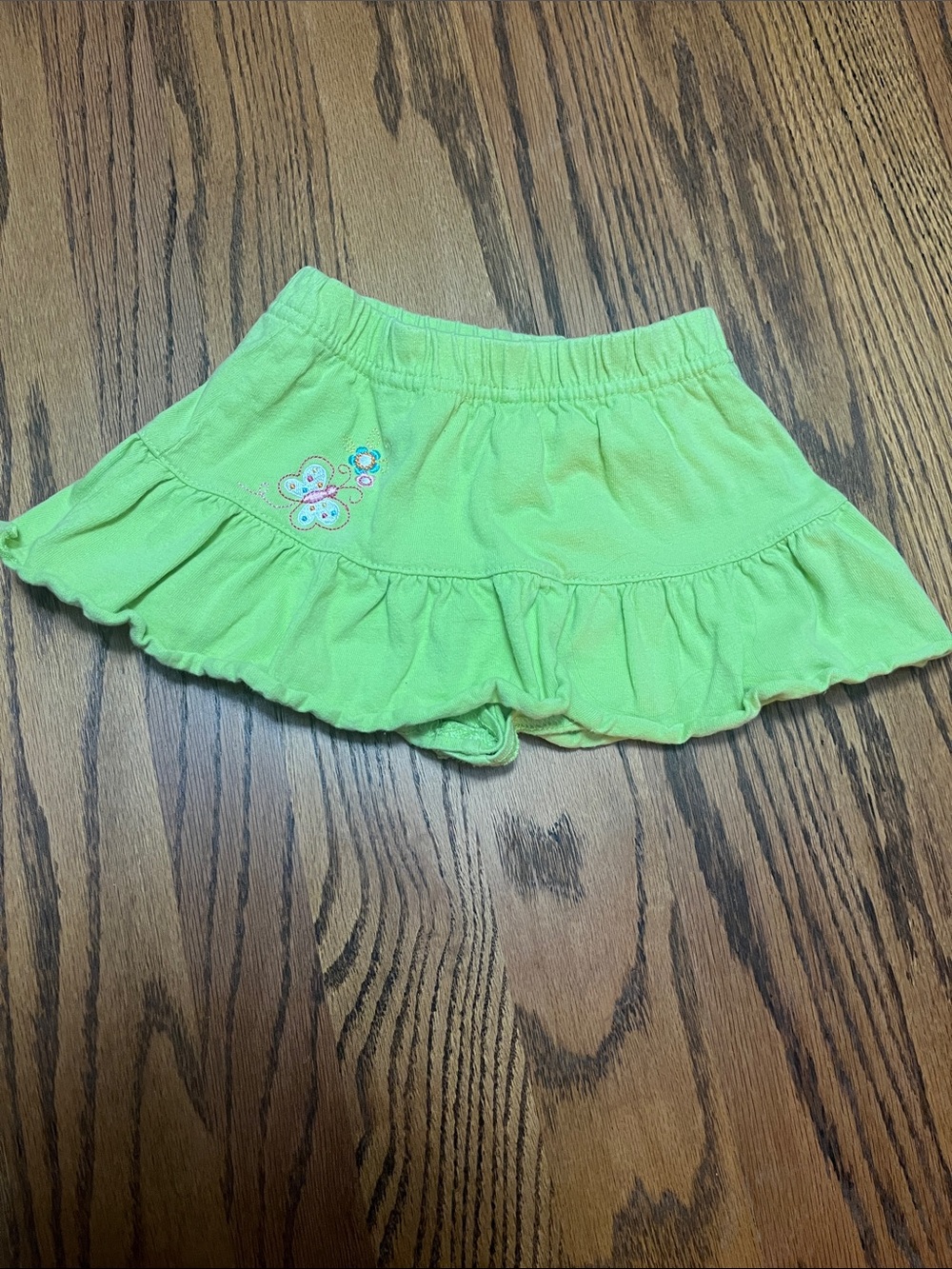 Disney Lime Green Ruffled Skort with Butterfly Embroidery